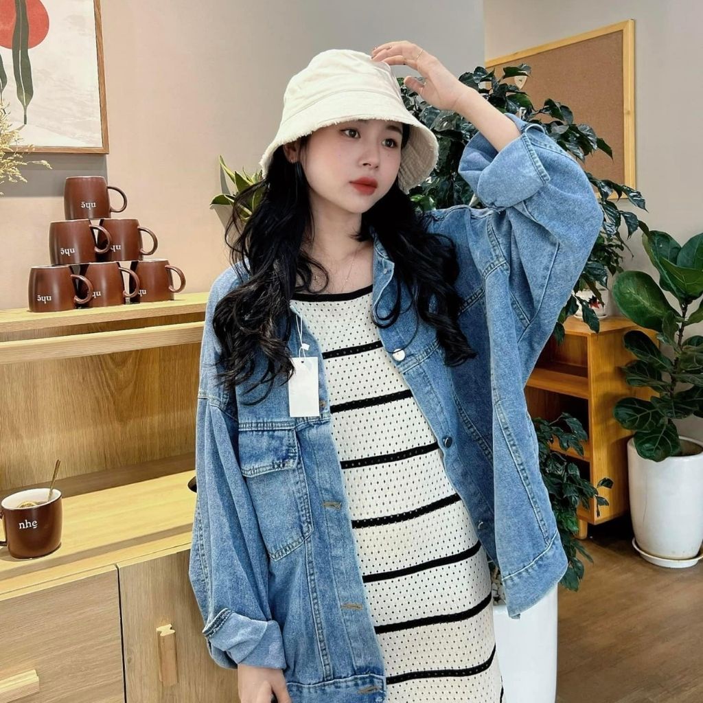 Áo khoác bò nữ form rộng Quảng Châu Hada, chất liệu jean đẹp - KH01
