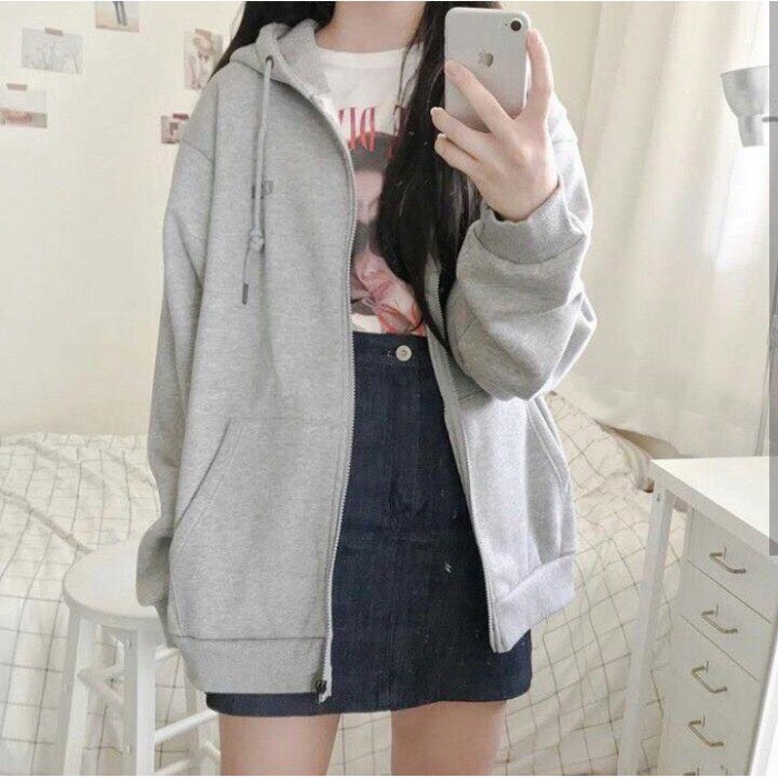 Áo khoác nỉ  trơn Basic Hoodie nam nữ form rộng tay bồng khóa kéo có mũ Ulzzang giá rẻ màu đen, trắng, hồng, xám K076 | BigBuy360 - bigbuy360.vn