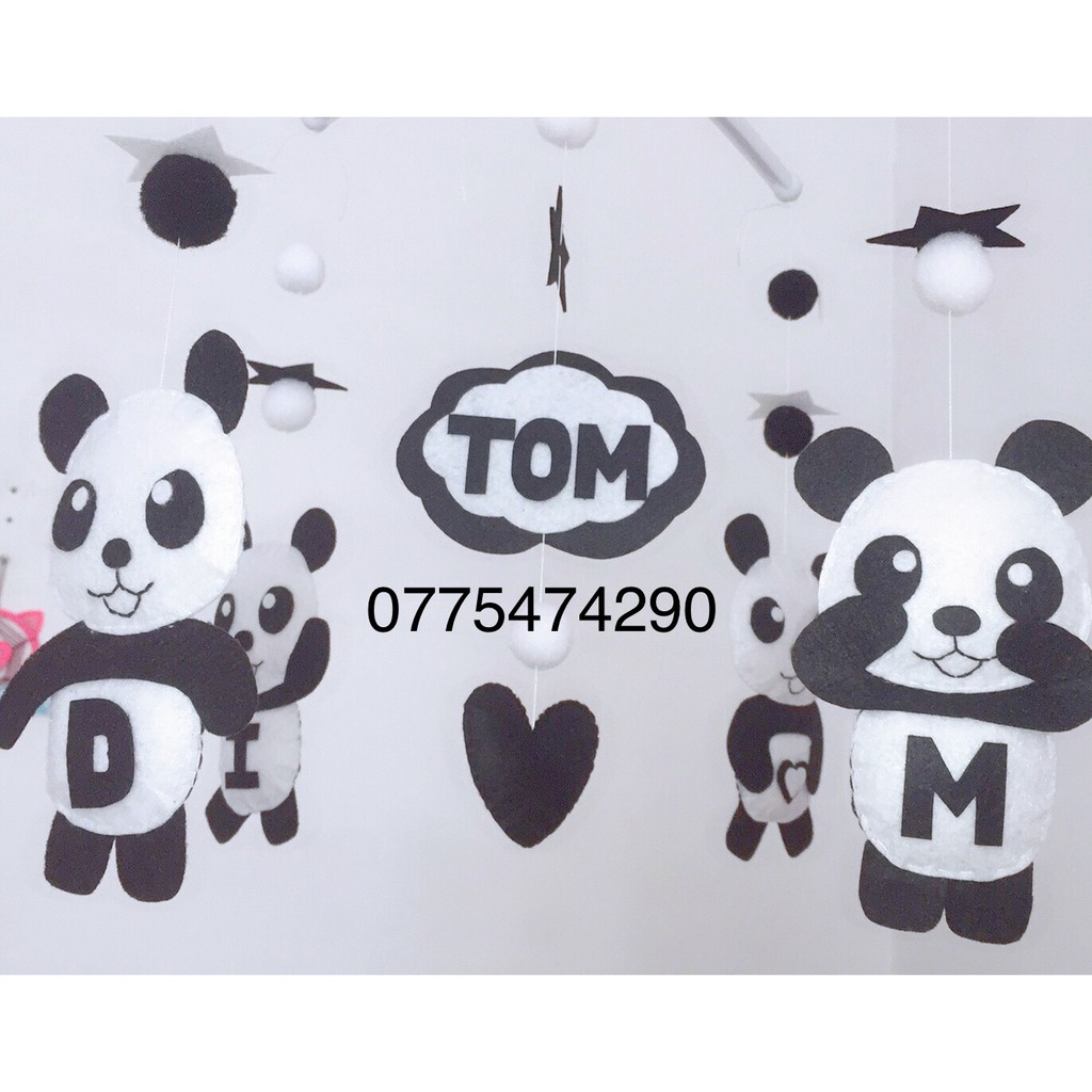 Treo nôi đen trắng &lt;TẶNG KHUNG X + LÀM TÊN CHO BÉ MIỄN PHÍ&gt; kích thích thị giác trẻ sơ sinh từ 0m PANDA