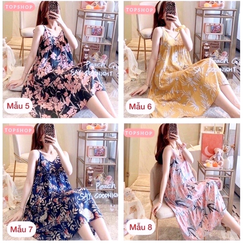 (Sẵn) Váy lanh, váy ngủ mềm mát hoạ tiết trẻ trung, trang nhã | BigBuy360 - bigbuy360.vn
