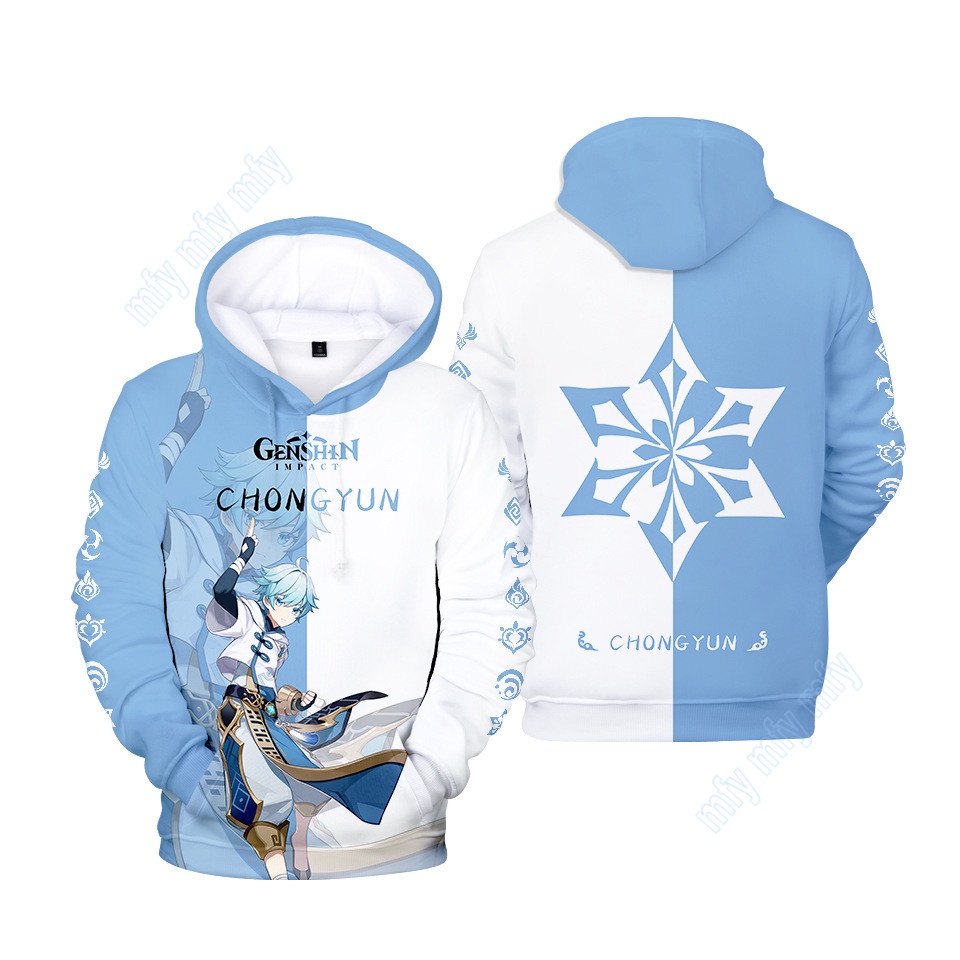 Genshin Va Chạm Eula Ganyu Chongyun Kaeya Áo Khoác Hoodie Giản Dị Cho Nam / Nữ / Thanh Thiếu Niên