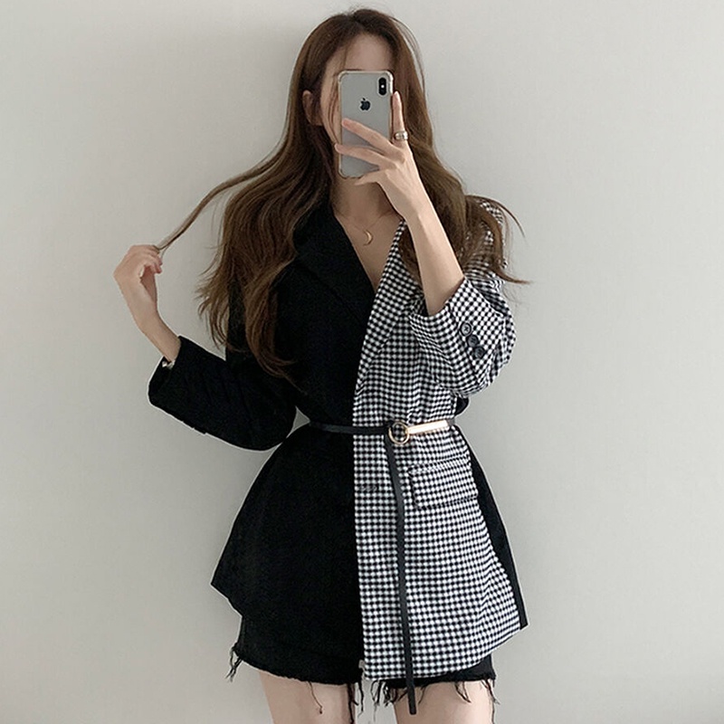 Ảnh thật 3 hình cuối-2W234.Áo blazer kẻ houndstooth phối màu thời trang Hàn Quốc