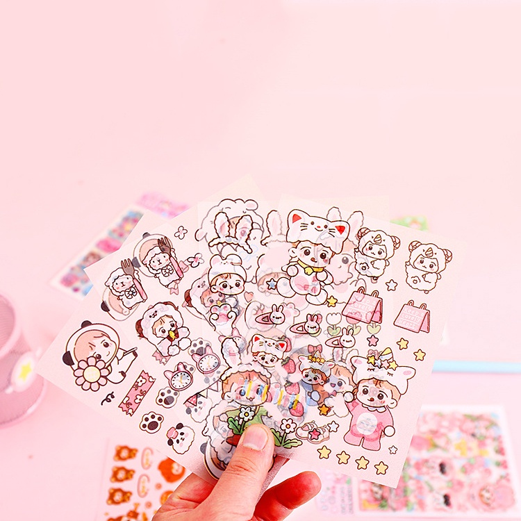 Bộ 4 tờ hình dán họa tiết hoạt hình trang trí sổ tay