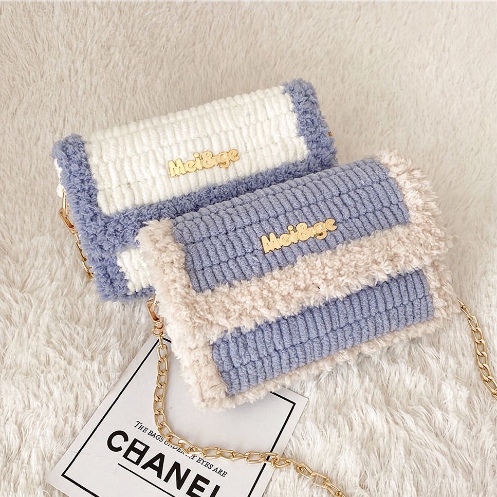 [Có video hướng dẫn] Túi len tự đan phối màu, túi đeo chéo Mei&amp;ge len xù - Bộ phụ kiện đầy đủ LX105