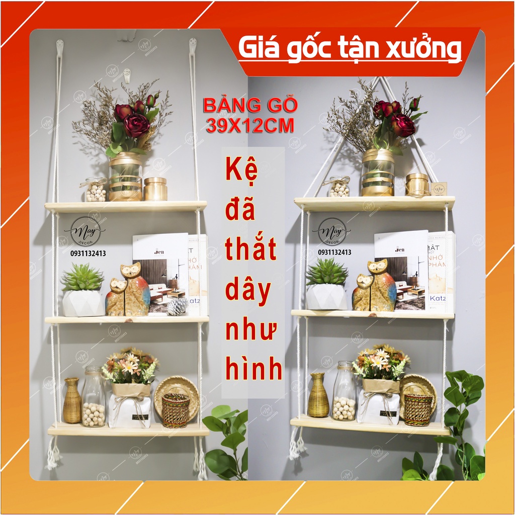 Kệ gỗ treo tường, gỗ tự nhiên đã thắt sẵn dây bảng gỗ