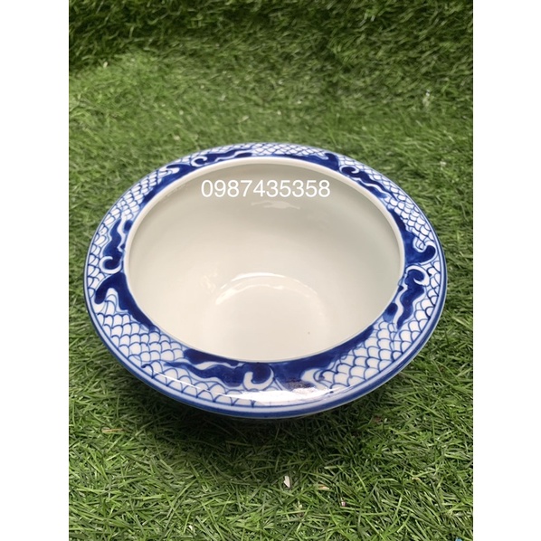 Bát hương dáng lựu vẽ rồng men lam L1 gốm sứ Bát Tràng