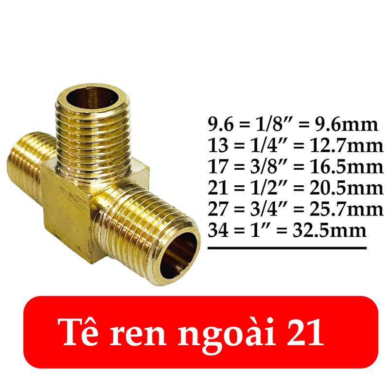 Tê Thau Ren Ngoài - Nối Ba Đầu Ren Ngoài Đồng Thau - Nối Thau 3 Ngã Ren Ngoài