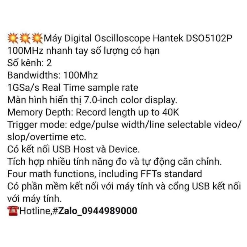 Máy hiện sóng Osiloscope Hanteck DSO5102p 100mhz