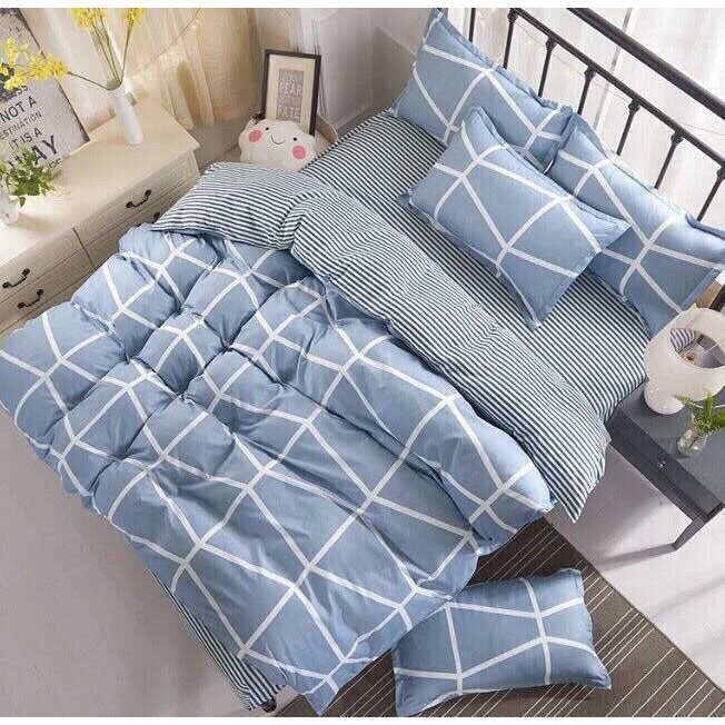 BỘ CHĂN GA GỐI ĐỆM POLY COTTON HỌA TIẾT KẺ XÁM (shop còn nhiều mẫu chưa đăng hết ibox shop tư vấn)