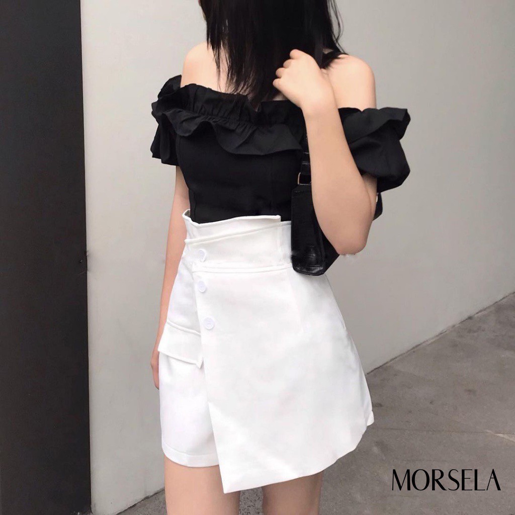 Áo croptop trễ vai voan nhúng bèo - Áo crop top viền bèo kiểu nữ tính - Morsela