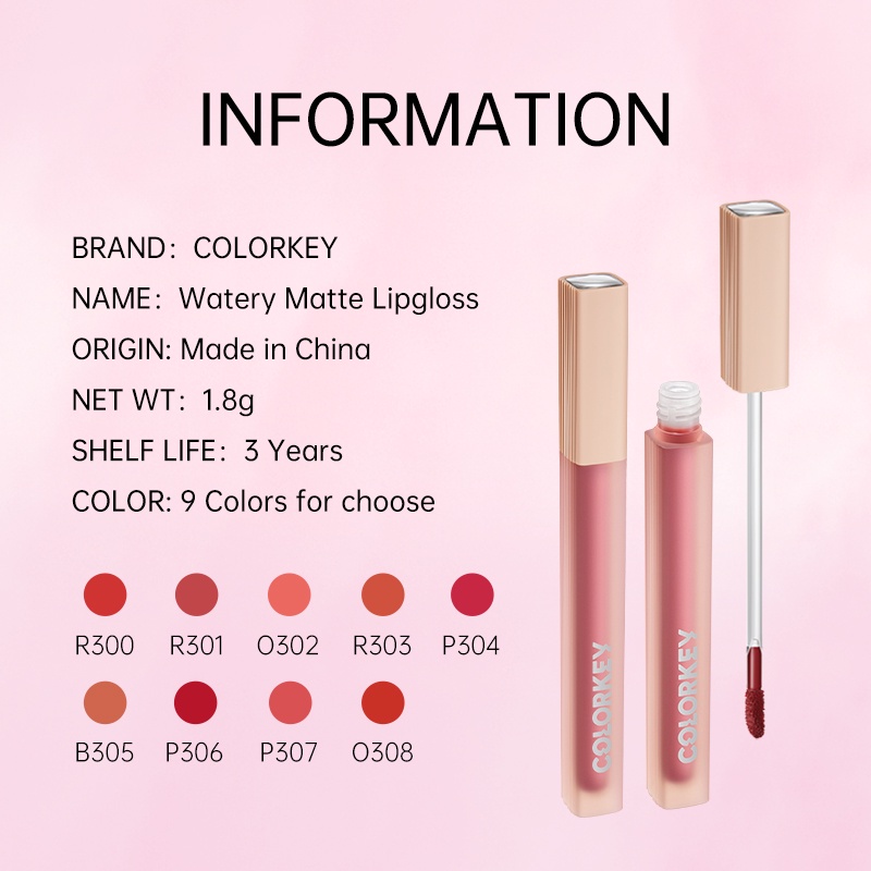 Son kem lì Watery Matte Trang điểm môi dạng lỏng không dính không thấm nước 1,8g son COLORKEY son bóng son lì son lì colorkey