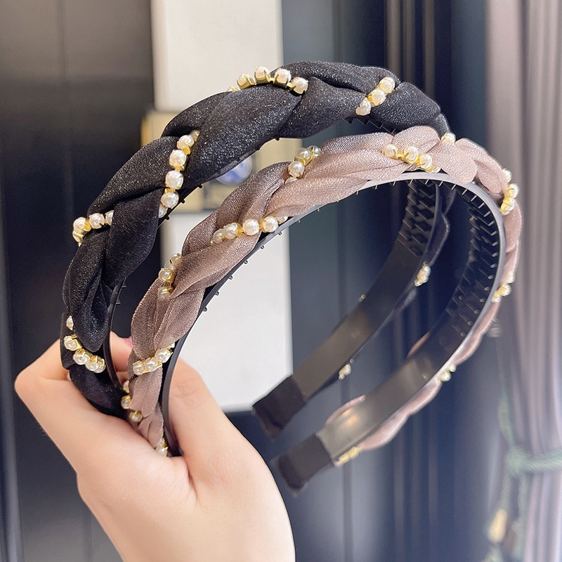 Băng Đô Cài Tóc Vải Lưới Đính Ngọc Trai Thời Trang Mùa Hè Dành Cho Nữ