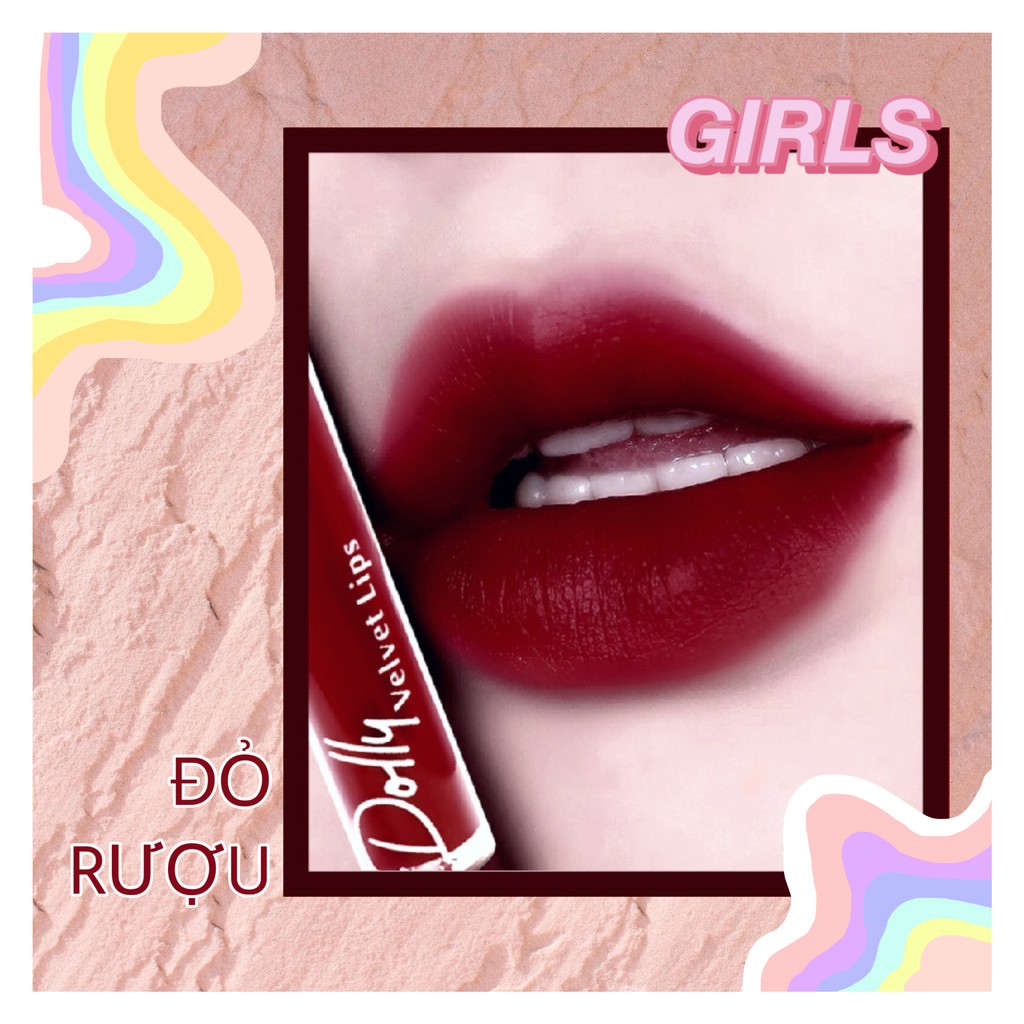 [Đỏ R.ư.ợ.u] Son Kem Cao Cấp Dolly Blue Đỏ R.ư.ợ.u - Màu Son Quyến Rũ Nâng Tont Da Và Răng | BigBuy360 - bigbuy360.vn