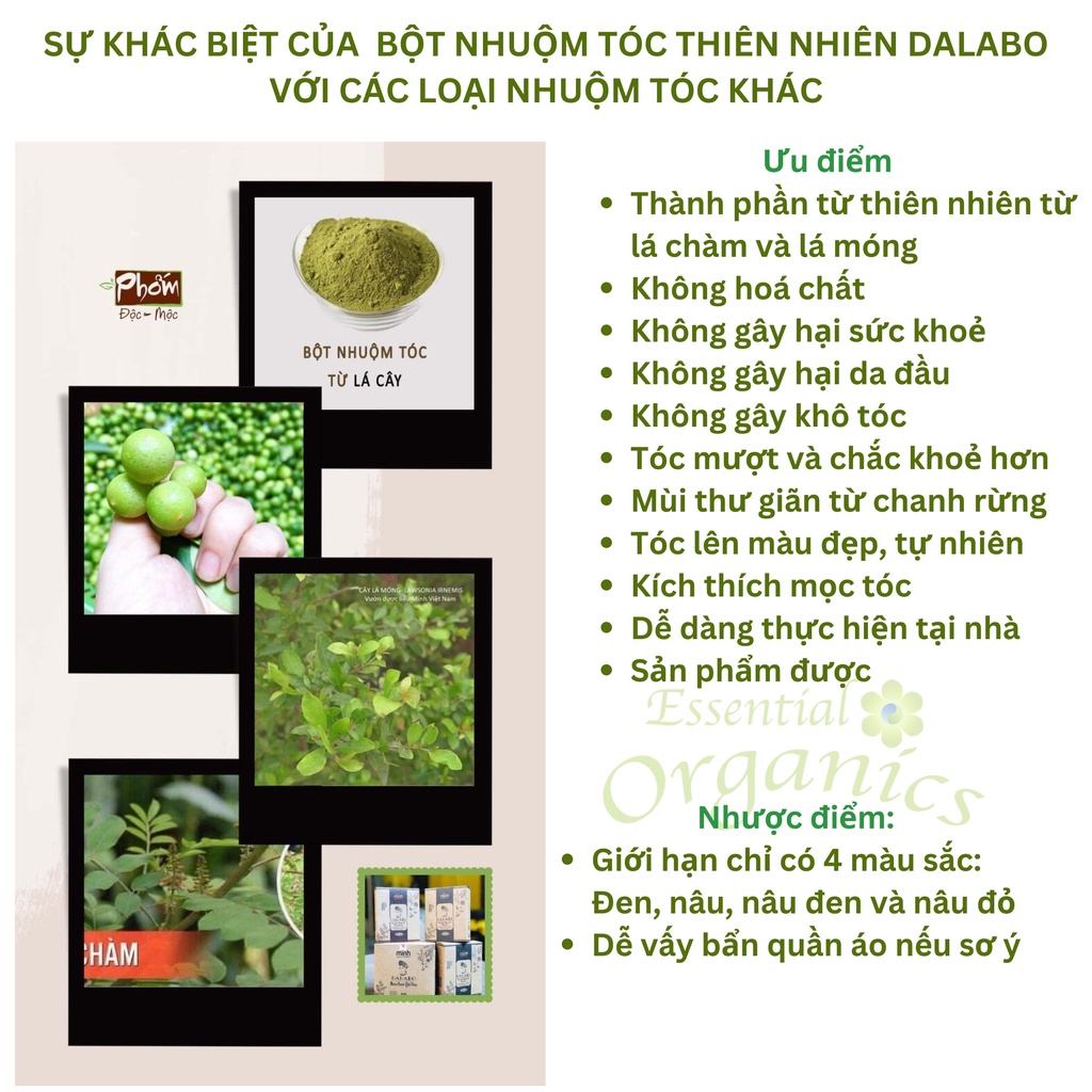 Bột nhuộm tóc Dalabo thuốc nhuộm tóc tự nhiên an toàn, nhuộm tóc thảo dược không hoá chất MÀU ĐEN