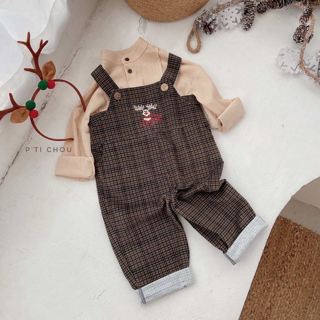 P'ti chou - Quần Yếm Noel Horn thêu tuần lộc cho bé 9kg - 20kg ( đã có sẵn )