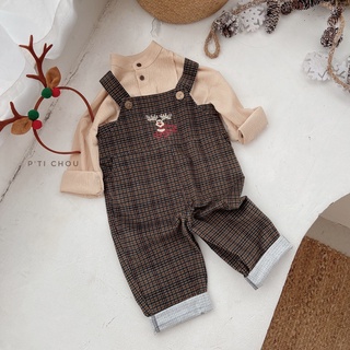 P'ti chou - quần yếm noel horn thêu tuần lộc cho bé 9kg - 20kg