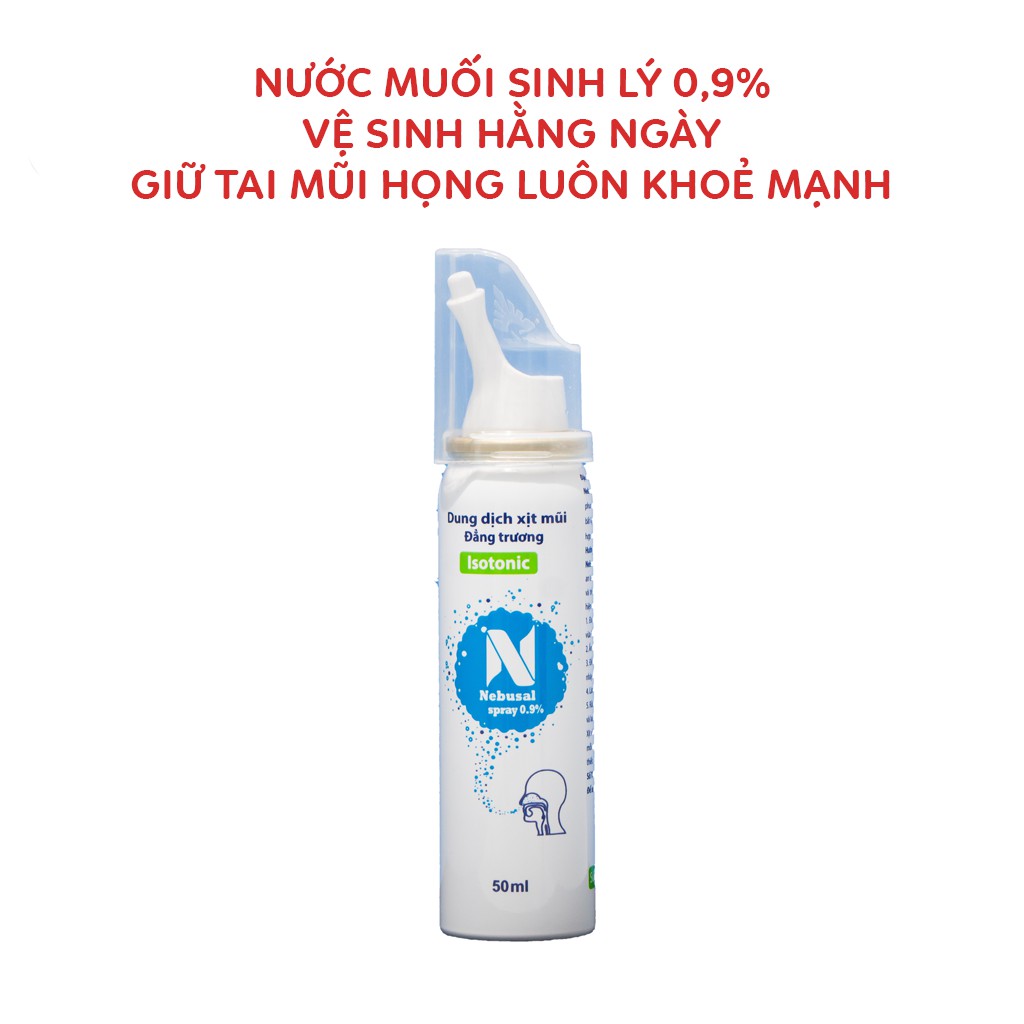 Nebusal Spray - Nước muối sinh lý xịt giảm khô mũi, nghẹt mũi, viêm mũi, sổ mũi cho trẻ từ 3 tháng tuổi và người lớn