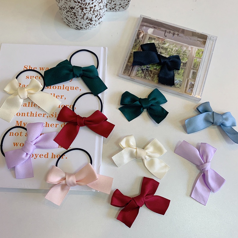 Dây buộc tóc nơ satin màu trơn đơn giản phong cách Hàn Quốc thời trang cho nữ