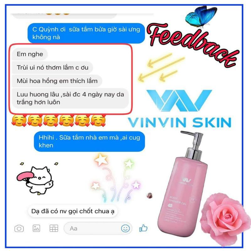 SỮA TẮM DƯỠNG TRẮNG DA HÀN QUỐC CHIẾT XUẤT HOA HỒNG - VINVIN SKIN TRẮNG HỒNG TỪ BÊN TRONG, NGĂN NGỪA LÃO HÓ