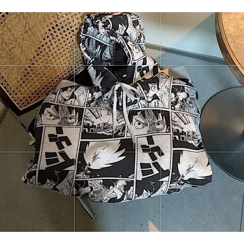 Áo Hoodie Nam oversize In Họa Tiết Hoạt Hình One Piece 2 Màu Size M-5XL