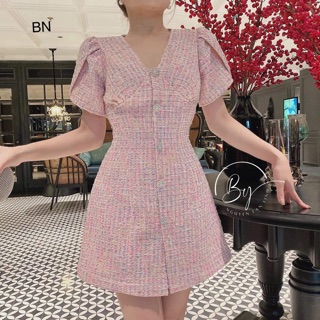 Váy dạ nhũ ngắn tay cúc ngọc