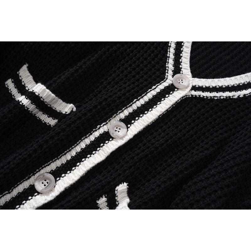 Áo len Cardigan màu sắc Retro áo len đan len nam và nữ cổ tim thời trang