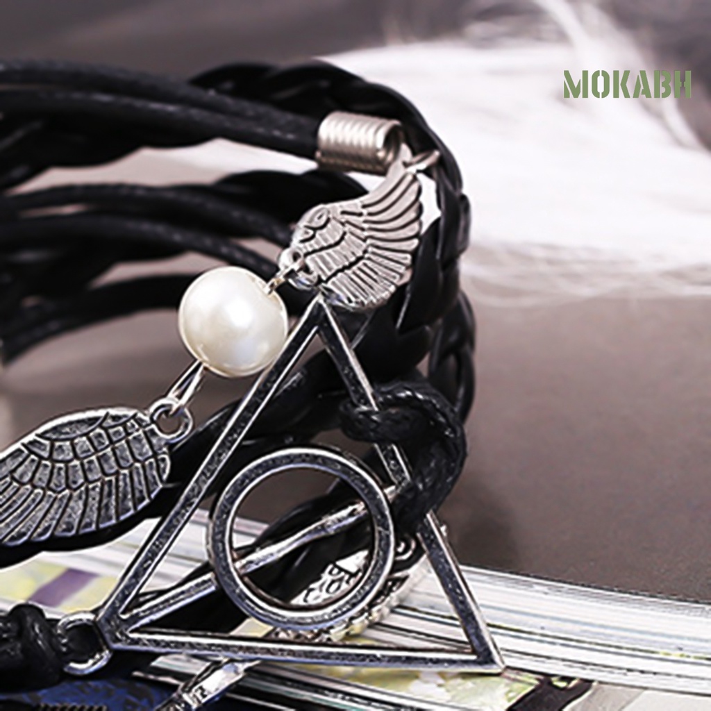 Vòng Tay Bện Dây Da Nhân Tạo Nhiều Lớp Phong Cách Harry P-otter Deathly Hallows