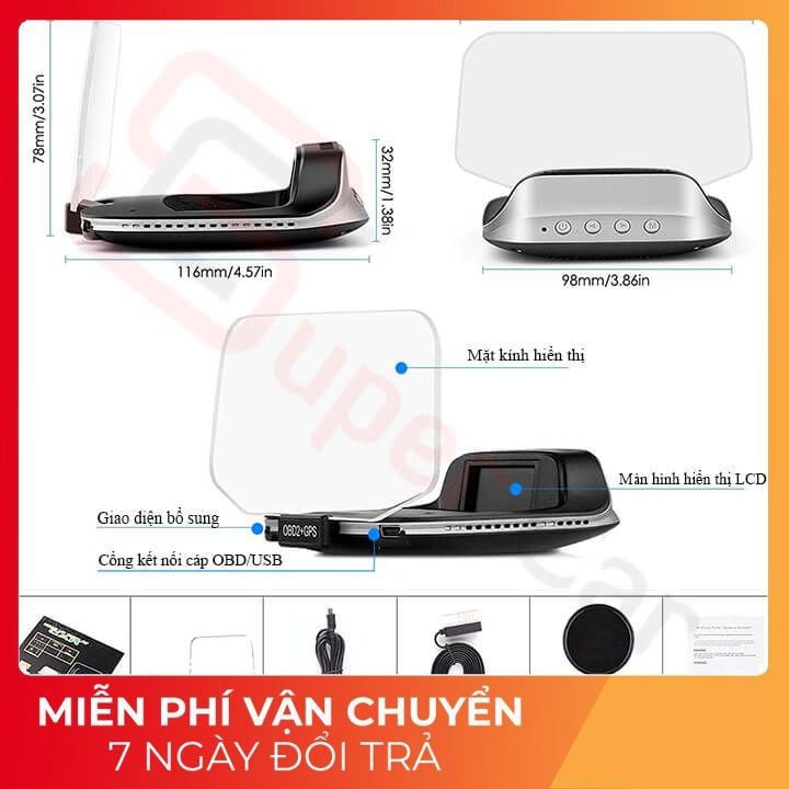 HUD C3 hiển thị tốc độ ô tô xe hơi màn hình màu LCD phản chiếu nhiều giao diện OBD2 + USB GPS mẫu cao cấp mới 2021