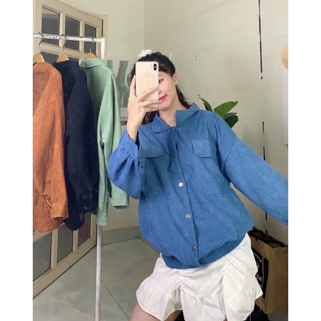 Áo khoác dáng sơ mi kaki nhung gân unisex ulzzang nam nữ