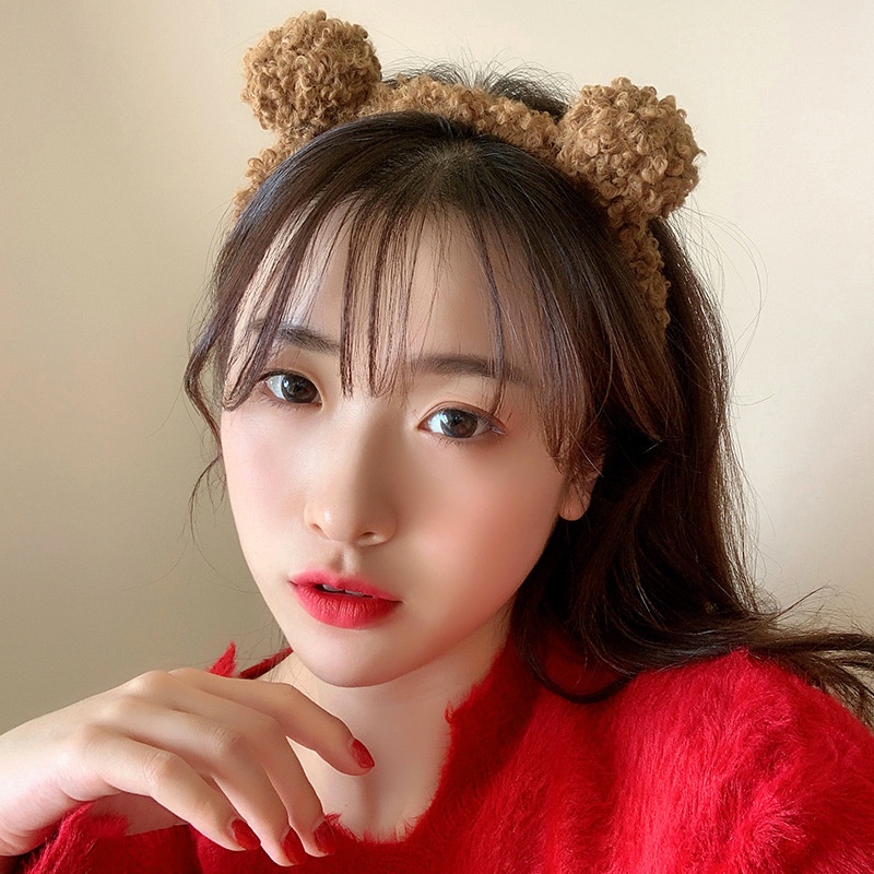 Băng đô cài tóc đính bóng lông tai gấu dễ thương phong cách Hàn QuốcB3-3-1
