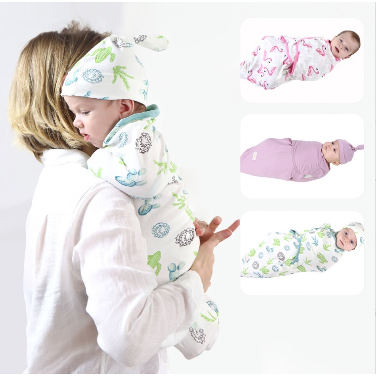 SET KHĂN QUẤN BÉ CÓ MŨ COTTON MIRACLE BABY, Ủ KÉN SƠ SINH KÈM MŨ
