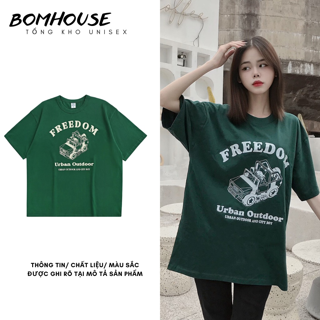 Áo Thun Tay Lỡ FREEDOM Nam Nữ Ulzzang Unisex BOM HOUSE Chất Liệu Cotton