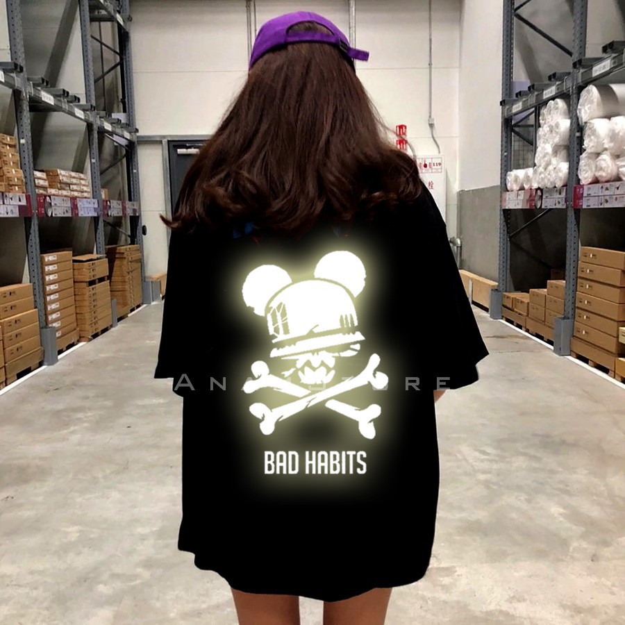 Áo thun phản quang tay lỡ Nam Nữ Habbits
