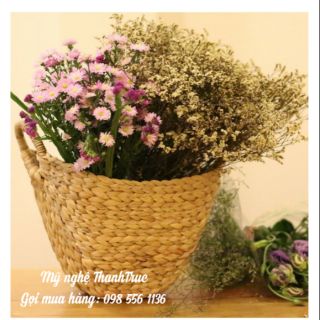 Bộ 2 lôi bèo mini, giỏ cắm hoa mini đan từ lục bình
