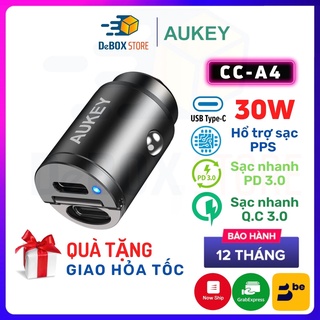 Tẩu sạc ô tô aukey siêu nhanh cc-a4 2 cổng c 30w, usc-c pd 3.0 20w /qc 3.0 , hổ trợ pps - chính hãng