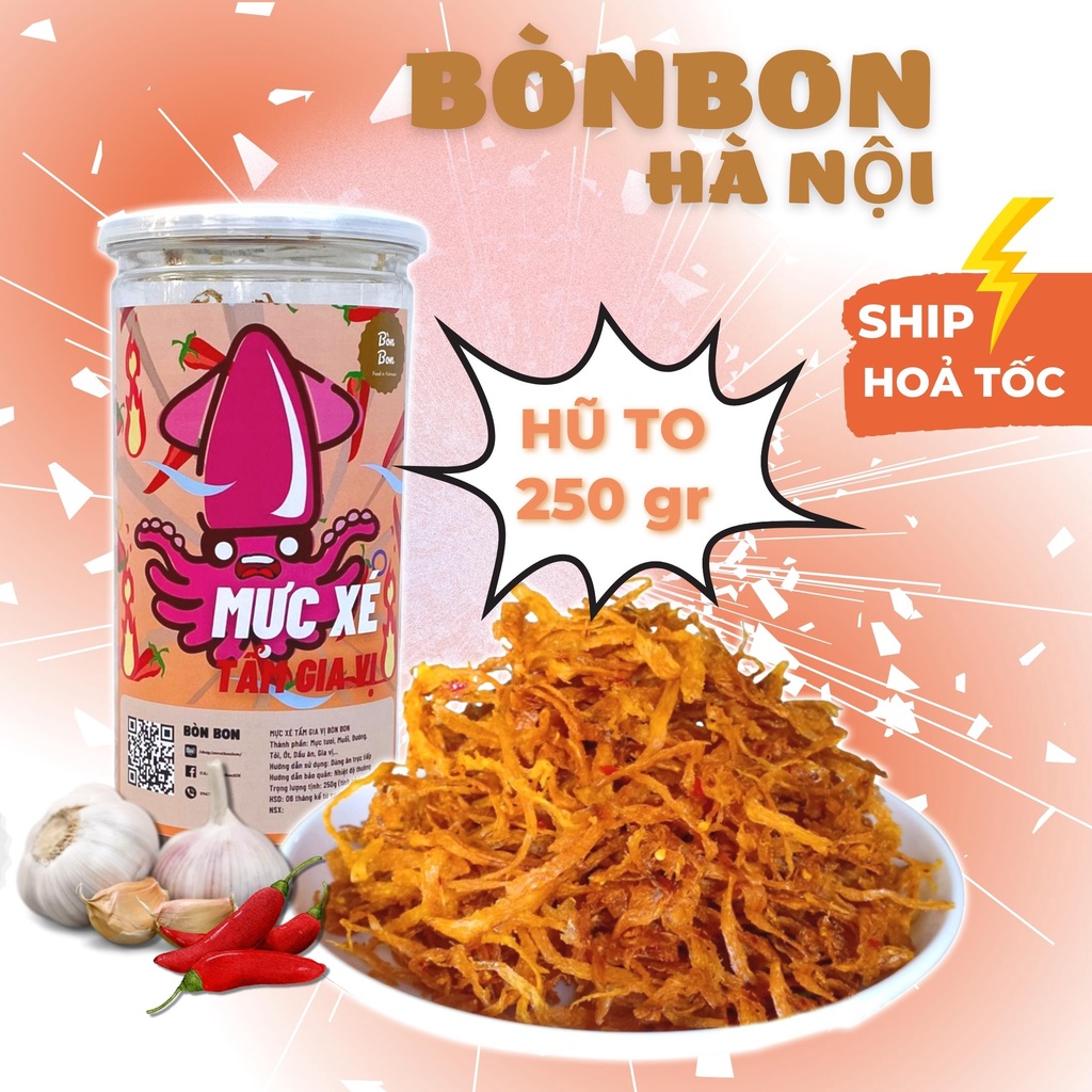 Mực xé tẩm gia vị 250g Bòn Bon đồ ăn vặt Hà Nội