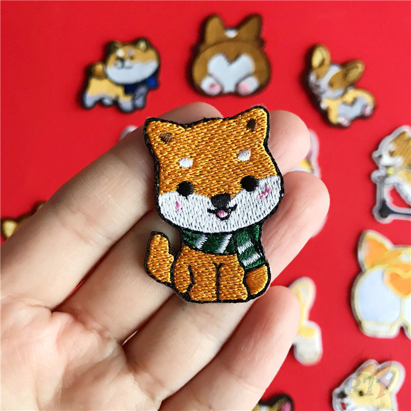 Miếng Vá Ủi Thêu Thiết Kế Hình Chó Shiba Inu và Corgi Dễ Thương