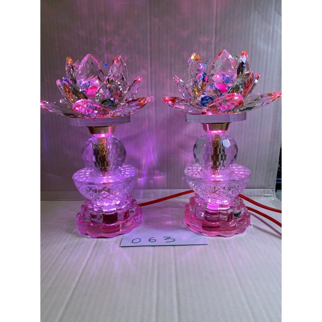 FREE SHIP   Cặp đèn thờ đá pha lê tự động đổi màu cao cấp