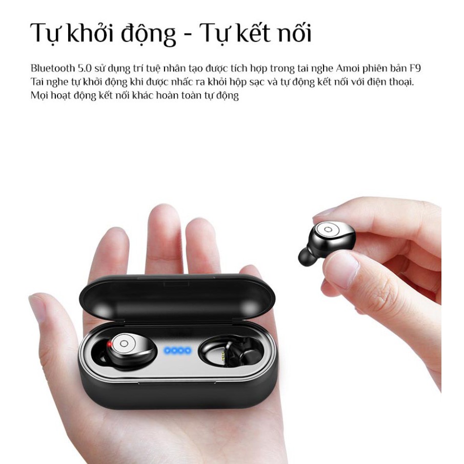 Tai nghe Bluetooth 5.0 F9, tai nghe không dây, chống nước, chống ồn CVC8.0 - Đen