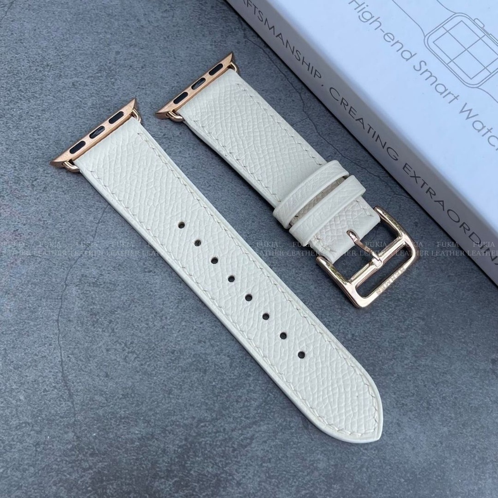 Dây da thủ công Epsom Trắng dành cho Apple Watch, đồng hồ thông minh, đồng hồ cơ