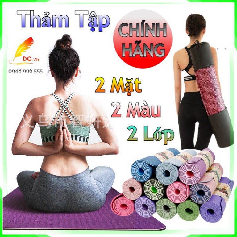 [TặngTúi Đeo] Thảm Tập Yoga CHÍNH HÃNG Chống Trơn Trượt 2 Lớp Cao Su Non TPE Cao Cấp Tập Thể Dục Tại Nhà