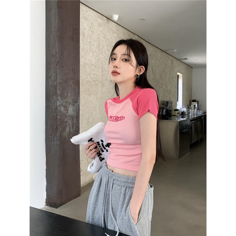 Áo thun XIAOZHAINV tay ngắn cổ tròn dáng ôm phong cách Hàn Quốc quyến rũ cho nữ