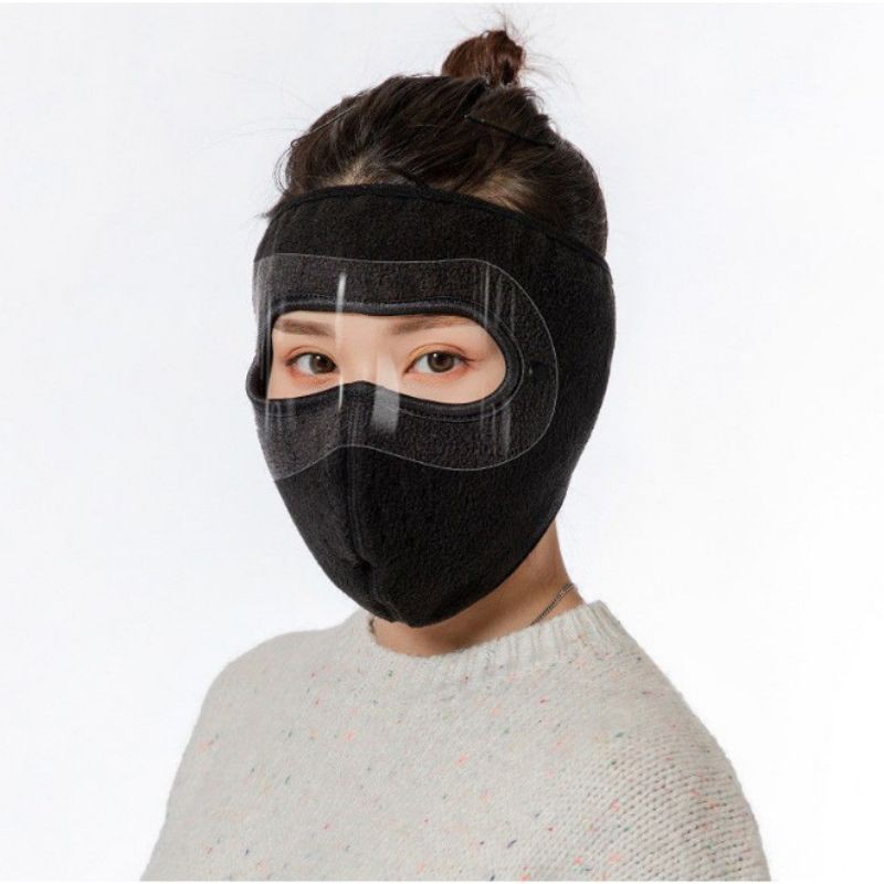 Khẩu trang vải ninja lót nỉ kèm kính chắn gió mưa bụi tiện lợi, chống giọt bắn