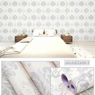 10m giấy dán tường hoa văn trắng châu âu có sẵn keo khổ 45cm