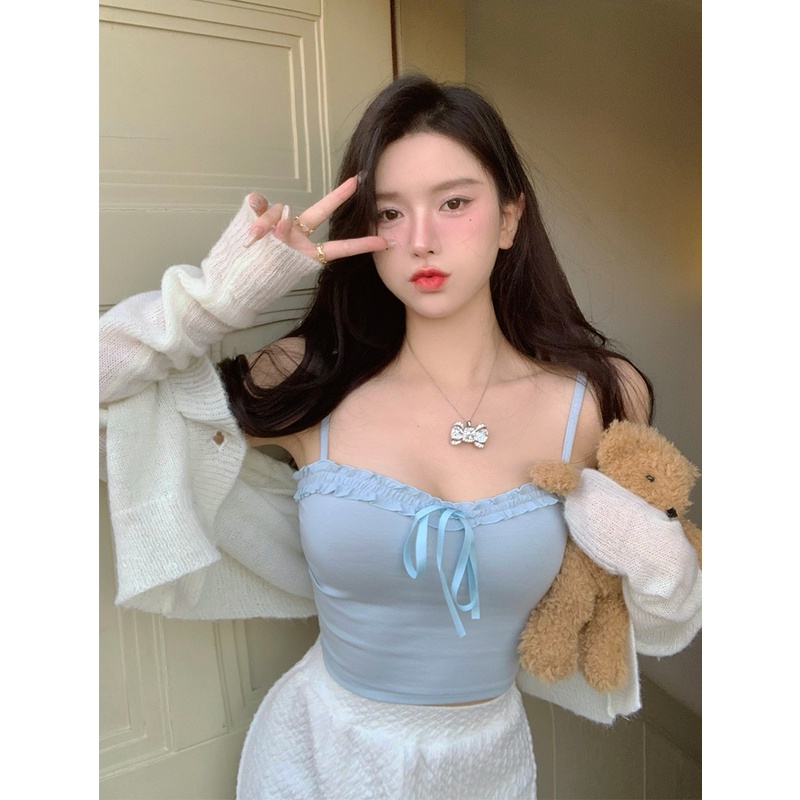 Cocory vn Áo Croptop Dệt Kim Trễ Vai Màu Sắc Trơn Thiết Kế Quyến Rũ