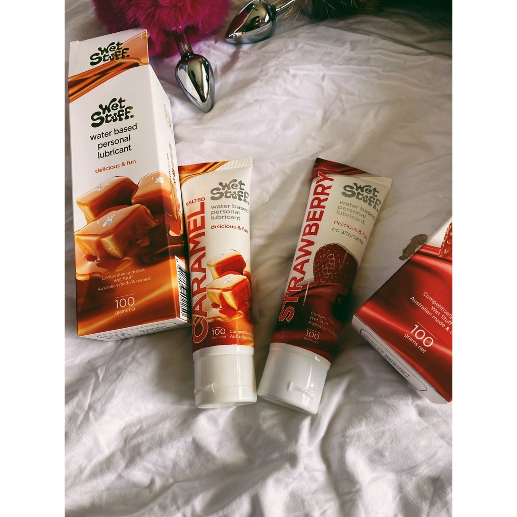 Gel bôi trơn Wet Stuff vị Caramel Dâu Bạc Hà nuốt được phục vụ Oral chai 100g