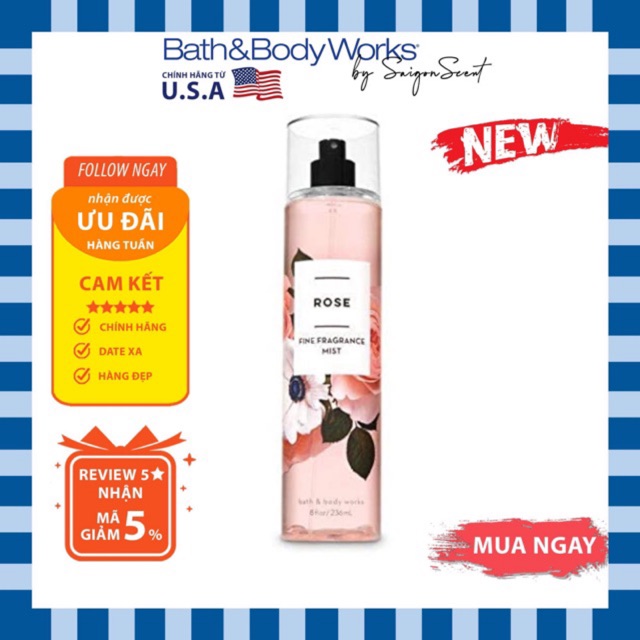 Xịt thơm toàn thân Bath & Body Works Body Mist - Rose (236ml)