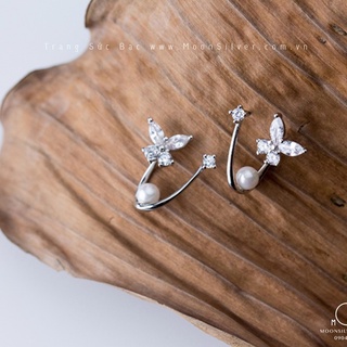 Khuyên tai bạc moonsilver, bông tai bạc nữ hình bông hoa đính đá mix hạt