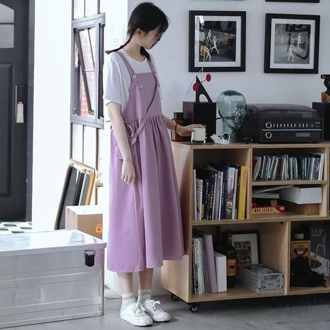 Phong cách mùa hè bạn gái ăn mặc đại học Kiểu váy lửng không tay dành cho nữ sinh Phiên bản Hàn Quốc dài ngang
