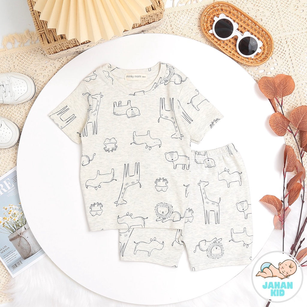 [MÀU NGẪU NHIÊN]Combo 4Bộ Quần Áo Bé Gái, Bé Trai Minky Mom Vải Cotton Borip Động Vật, Bộ Cộc Tay Cho Bé Mặc Nhà MKM2212